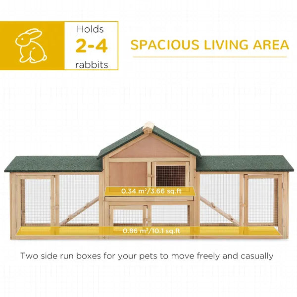 PawHut 83 Wooden Rabbit Hutch Large Bunny House Double Run Removable Tray Waterproof Roof Outdoor Natural - product image 5