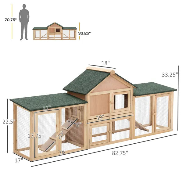 PawHut 83 Wooden Rabbit Hutch Large Bunny House Double Run Removable Tray Waterproof Roof Outdoor Natural - product image 3