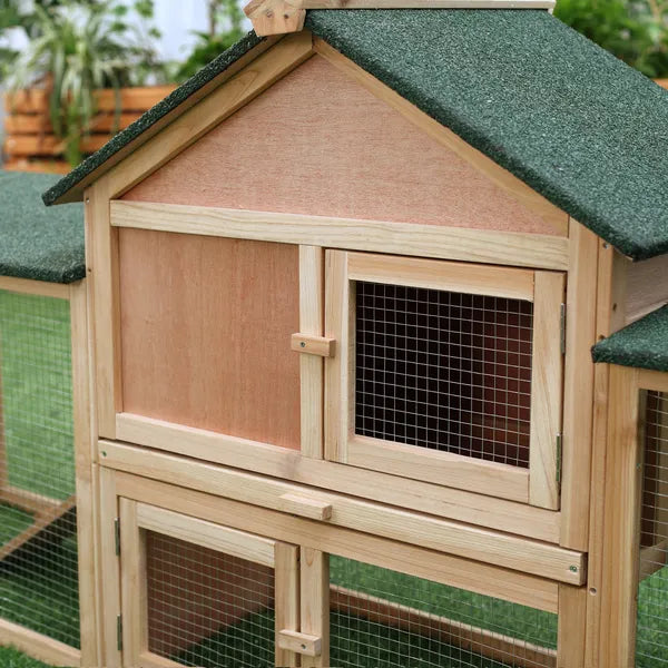 PawHut 83 Wooden Rabbit Hutch Large Bunny House Double Run Removable Tray Waterproof Roof Outdoor Natural - product image 8