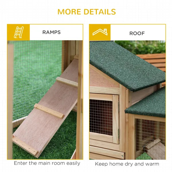 PawHut 83 Wooden Rabbit Hutch Large Bunny House Double Run Removable Tray Waterproof Roof Outdoor Natural - product image 7