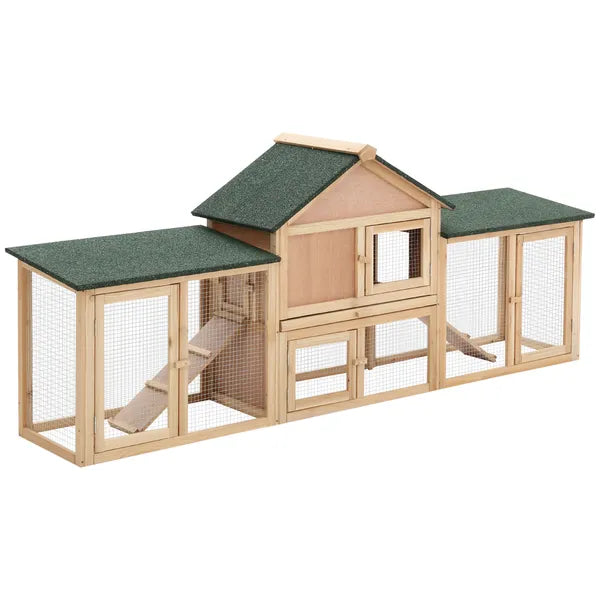 PawHut 83 Wooden Rabbit Hutch Large Bunny House Double Run Removable Tray Waterproof Roof Outdoor Natural - product image 1