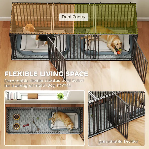 PawHut 83"L Heavy-Duty Dog Crate, Extra Large Dog Kennel with Divider and Mat for Large Breeds, Modular Puppy Playpen - product image 4