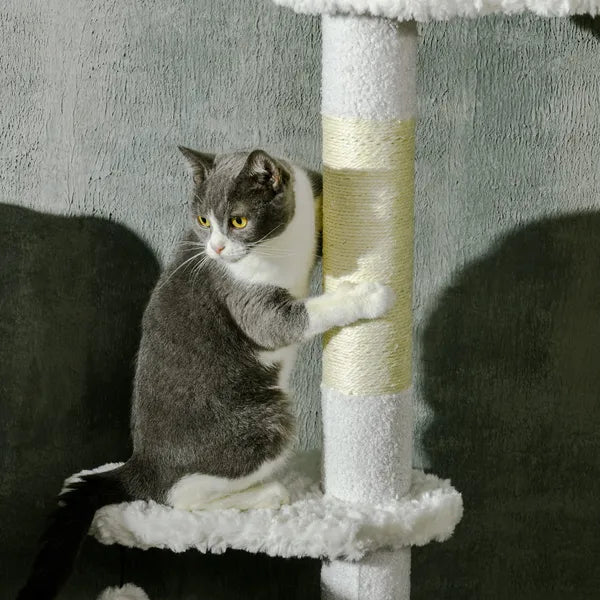 PawHut 8.4' Floor to Ceiling Cat Tree, Adjustable Height, White - product image 8