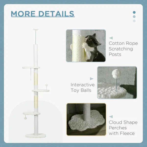 PawHut 8.4' Floor to Ceiling Cat Tree, Adjustable Height, White - product image 6