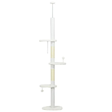 PawHut 8.4' Floor to Ceiling Cat Tree, Adjustable Height, White - product image 1