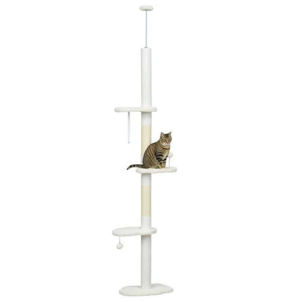 PawHut 8.4' Floor to Ceiling Cat Tree, Adjustable Height, White - product image 11