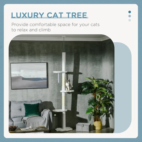 PawHut 8.4' Floor to Ceiling Cat Tree, Adjustable Height, White - product image 4