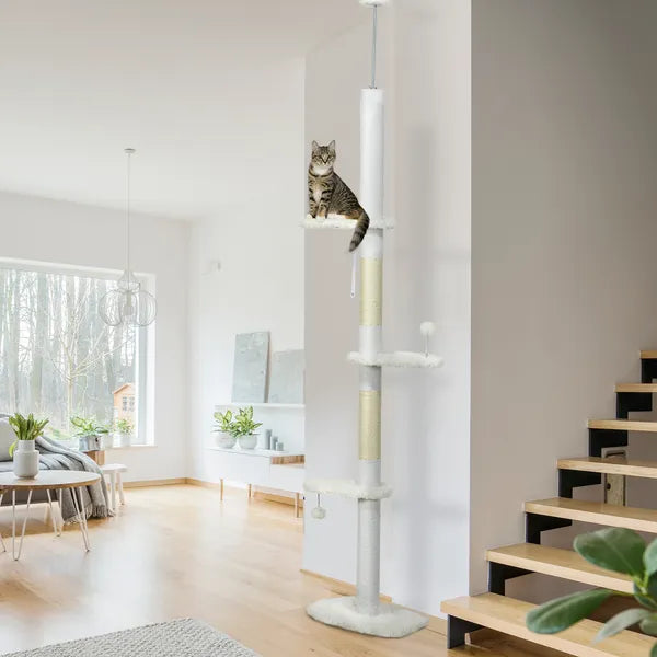 PawHut 8.4' Floor to Ceiling Cat Tree, Adjustable Height, White - product image 2