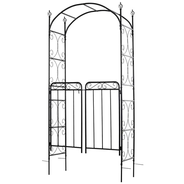 Outsunny 84 Inch Garden Arch Arbor with Gate, Metal Arch Trellis, Garden Archway for Climbing Vines, Wedding Ceremony Decoration - product image 13
