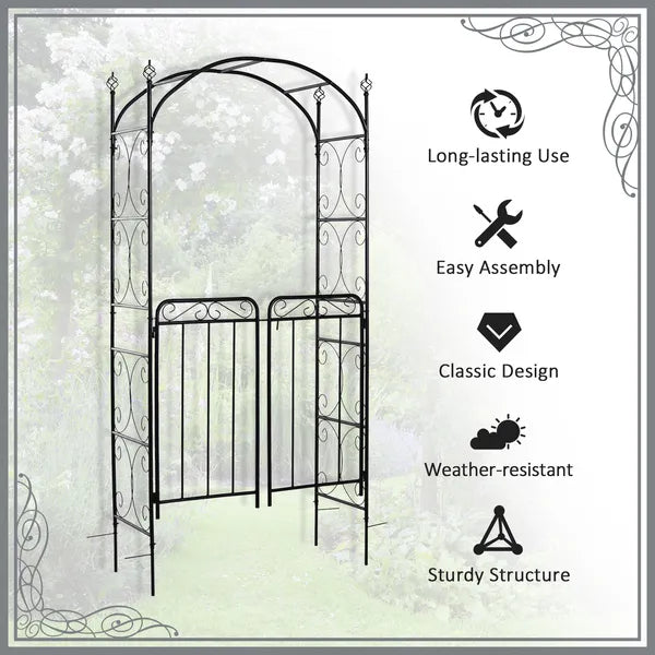 Outsunny 84 Inch Garden Arch Arbor with Gate, Metal Arch Trellis, Garden Archway for Climbing Vines, Wedding Ceremony Decoration - product image 5
