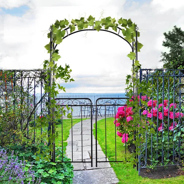 Outsunny 84 Inch Garden Arch Arbor with Gate, Metal Arch Trellis, Garden Archway for Climbing Vines, Wedding Ceremony Decoration - product image 12