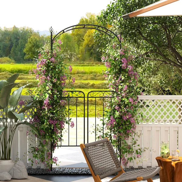 Outsunny 84 Inch Garden Arch Arbor with Gate, Metal Arch Trellis, Garden Archway for Climbing Vines, Wedding Ceremony Decoration - product image 2