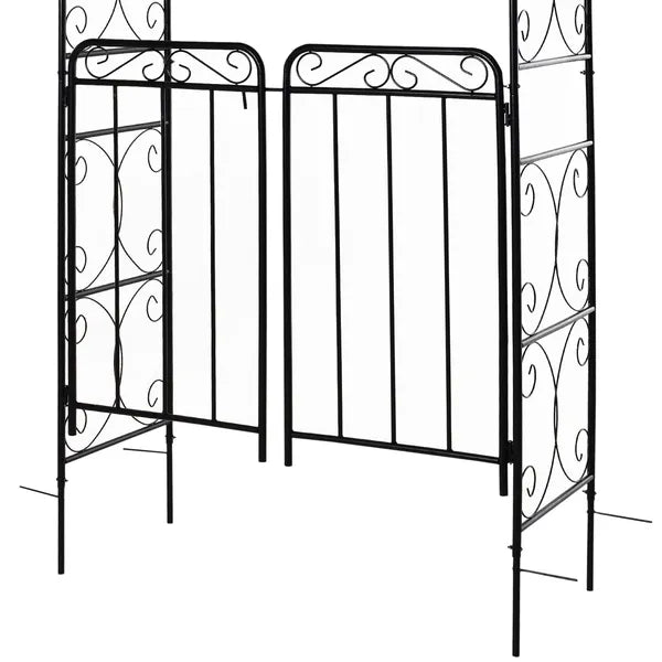 Outsunny 84 Inch Garden Arch Arbor with Gate, Metal Arch Trellis, Garden Archway for Climbing Vines, Wedding Ceremony Decoration - product image 8