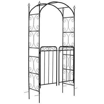 Outsunny 84 Inch Garden Arch Arbor with Gate, Metal Arch Trellis, Garden Archway for Climbing Vines, Wedding Ceremony Decoration - product image 1