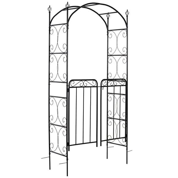 Outsunny 84 Inch Garden Arch Arbor with Gate, Metal Arch Trellis, Garden Archway for Climbing Vines, Wedding Ceremony Decoration - product image 1