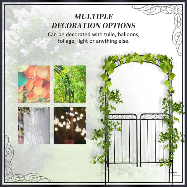 Outsunny 84 Inch Garden Arch Arbor with Gate, Metal Arch Trellis, Garden Archway for Climbing Vines, Wedding Ceremony Decoration - product image 6