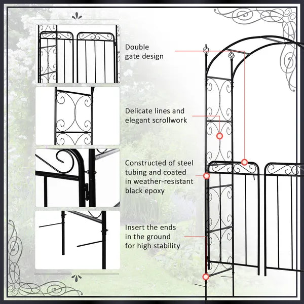 Outsunny 84 Inch Garden Arch Arbor with Gate, Metal Arch Trellis, Garden Archway for Climbing Vines, Wedding Ceremony Decoration - product image 7
