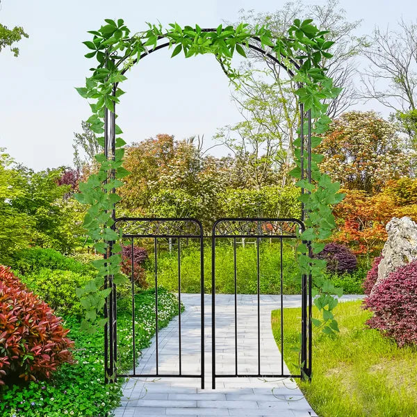 Outsunny 84 Inch Garden Arch Arbor with Gate, Metal Arch Trellis, Garden Archway for Climbing Vines, Wedding Ceremony Decoration - product image 11