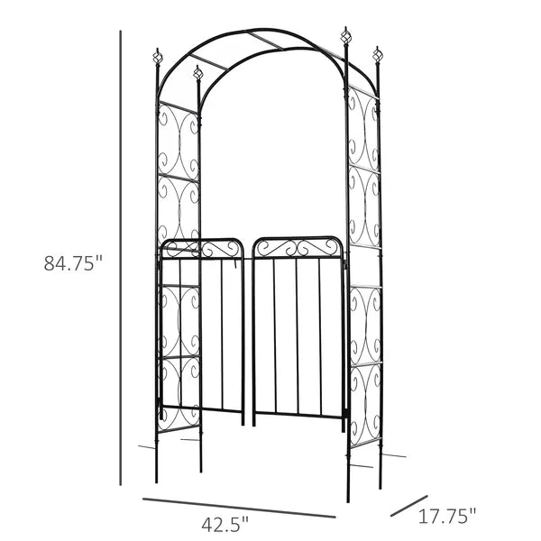 Outsunny 84 Inch Garden Arch Arbor with Gate, Metal Arch Trellis, Garden Archway for Climbing Vines, Wedding Ceremony Decoration - product image 3