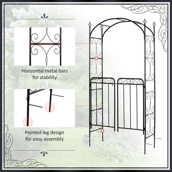 Outsunny 84 Inch Garden Arch Arbor with Gate, Metal Arch Trellis, Garden Archway for Climbing Vines, Wedding Ceremony Decoration - product image 4