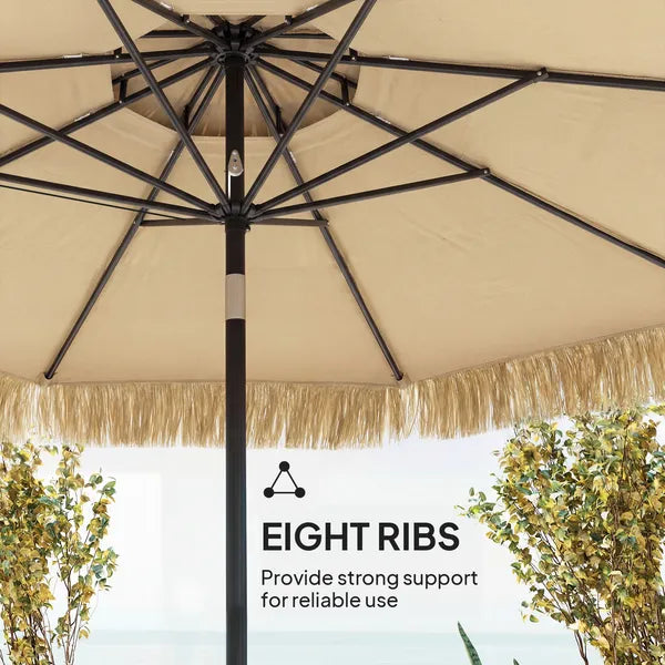 Outsunny 8.5 Ft Hula Thatched Tiki Patio Umbrella, 2-Tier Tropical Hawaiian Style Outdoor Umbrella with 8 Ribs, UPF30+, Khaki - product image 7