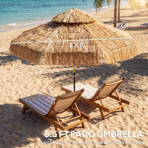 Outsunny 8.5 Ft Hula Thatched Tiki Patio Umbrella, 2-Tier Tropical Hawaiian Style Outdoor Umbrella with 8 Ribs, UPF30+, Khaki - product image 4