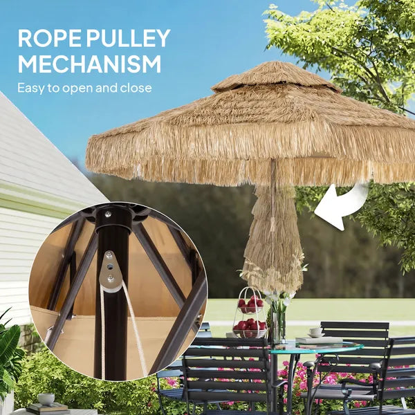 Outsunny 8.5 Ft Hula Thatched Tiki Patio Umbrella, 2-Tier Tropical Hawaiian Style Outdoor Umbrella with 8 Ribs, UPF30+, Khaki - product image 8