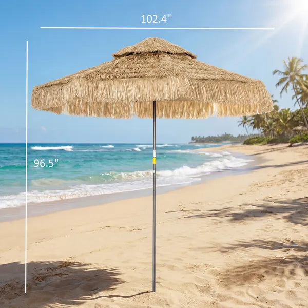 Outsunny 8.5 Ft Hula Thatched Tiki Patio Umbrella, 2-Tier Tropical Hawaiian Style Outdoor Umbrella with 8 Ribs, UPF30+, Khaki - product image 3