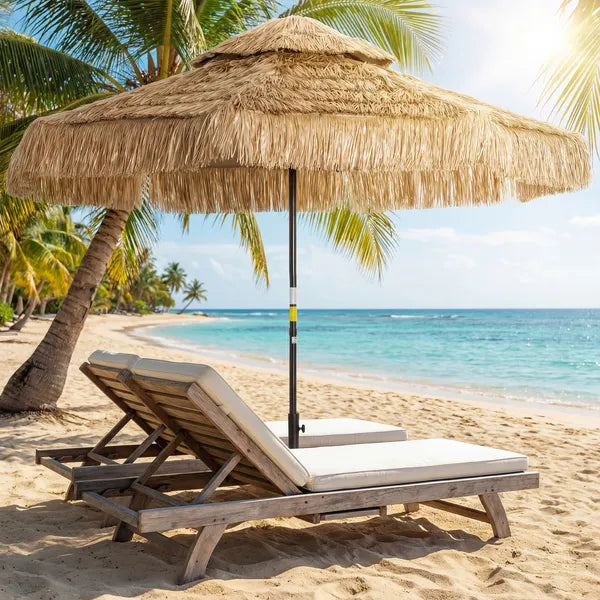Outsunny 8.5 Ft Hula Thatched Tiki Patio Umbrella, 2-Tier Tropical Hawaiian Style Outdoor Umbrella with 8 Ribs, UPF30+, Khaki - product image 9