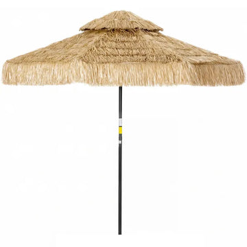 Outsunny 8.5 Ft Hula Thatched Tiki Patio Umbrella, 2-Tier Tropical Hawaiian Style Outdoor Umbrella with 8 Ribs, UPF30+, Khaki - product image 1