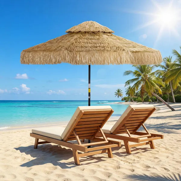 Outsunny 8.5 Ft Hula Thatched Tiki Patio Umbrella, 2-Tier Tropical Hawaiian Style Outdoor Umbrella with 8 Ribs, UPF30+, Khaki - product image 10