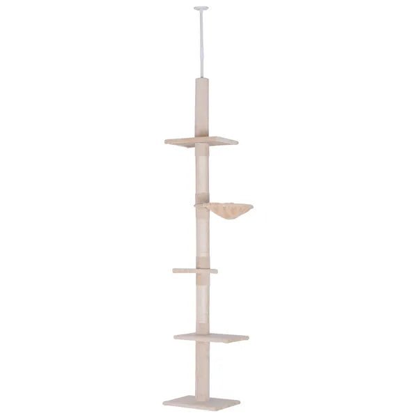 8.5' Vertical Cat Tree Adjustable Height Floor-To-Ceiling with 5 Carpeted Platforms and 3 Sisal Rope Scratching Areas Beige - product image 1