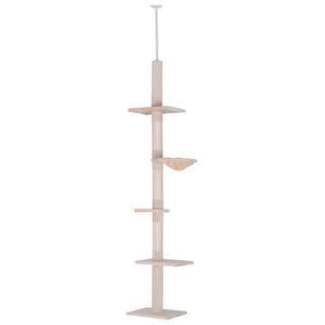 8.5' Vertical Cat Tree Adjustable Height Floor-To-Ceiling with 5 Carpeted Platforms and 3 Sisal Rope Scratching Areas Beige - product image 1