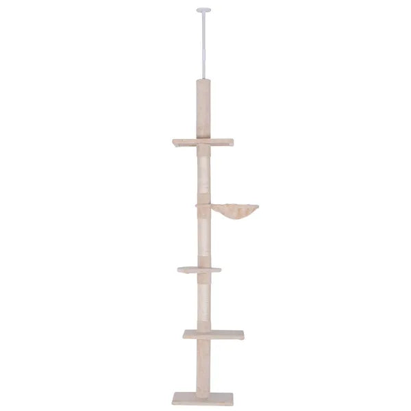 8.5' Vertical Cat Tree Adjustable Height Floor-To-Ceiling with 5 Carpeted Platforms and 3 Sisal Rope Scratching Areas Beige - product image 11