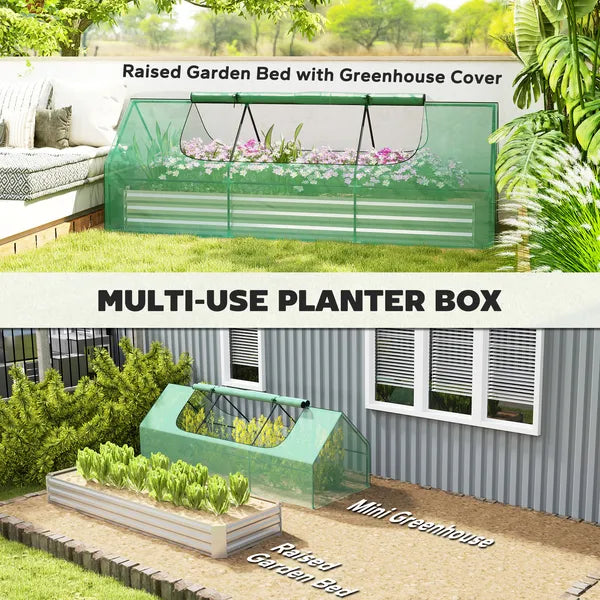 Outsunny 8.6 x 3 x 1ft Raised Garden Bed with Mini Greenhouse, Galvanized Raised Garden Bed with Cover for Herbs and Vegetables - product image 4