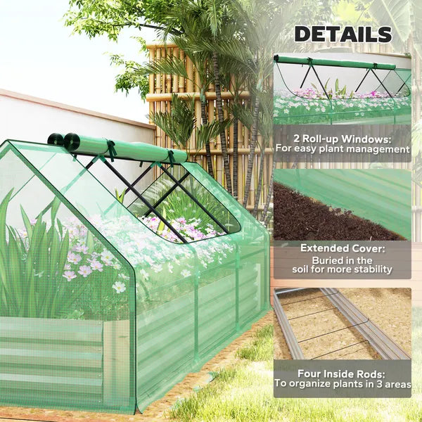 Outsunny 8.6 x 3 x 1ft Raised Garden Bed with Mini Greenhouse, Galvanized Raised Garden Bed with Cover for Herbs and Vegetables - product image 7