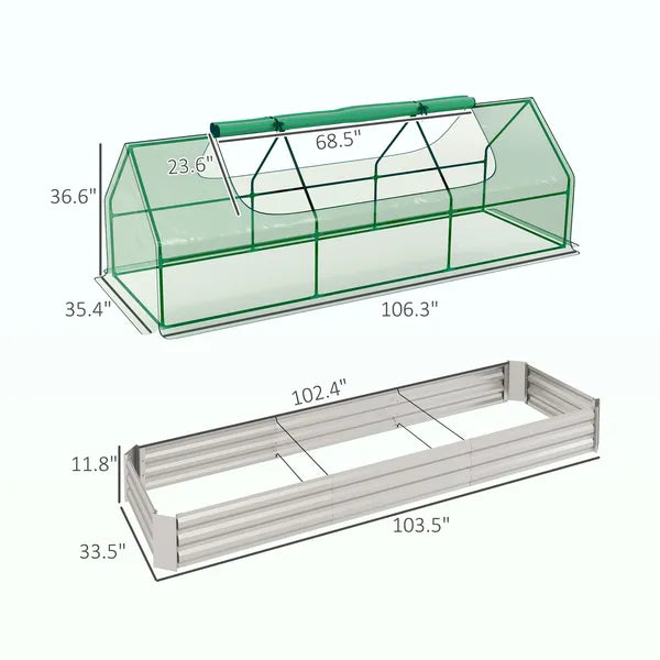Outsunny 8.6 x 3 x 1ft Raised Garden Bed with Mini Greenhouse, Galvanized Raised Garden Bed with Cover for Herbs and Vegetables - product image 3