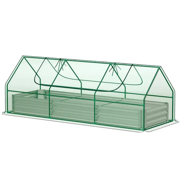 Outsunny 8.6 x 3 x 1ft Raised Garden Bed with Mini Greenhouse, Galvanized Raised Garden Bed with Cover for Herbs and Vegetables - product image 1