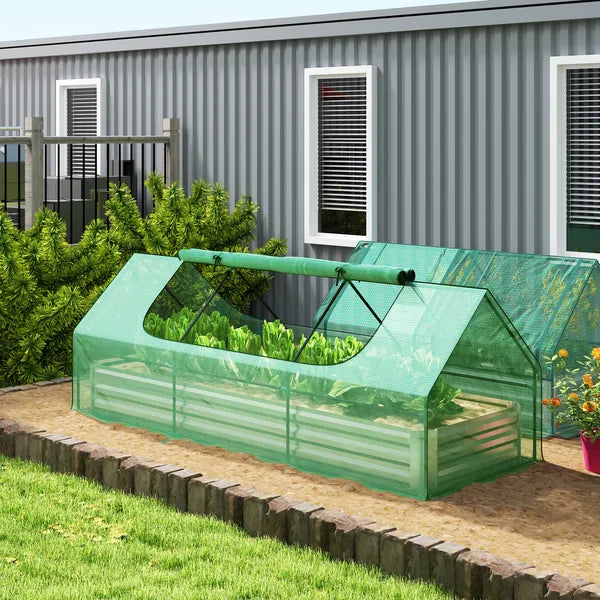 Outsunny 8.6 x 3 x 1ft Raised Garden Bed with Mini Greenhouse, Galvanized Raised Garden Bed with Cover for Herbs and Vegetables - product image 2
