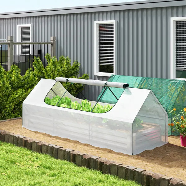 Outsunny 8.6 x 3 x 1ft Raised Garden Bed with Mini Greenhouse, Galvanized Raised Garden Bed with Cover for Herbs and Vegetables - product image 2