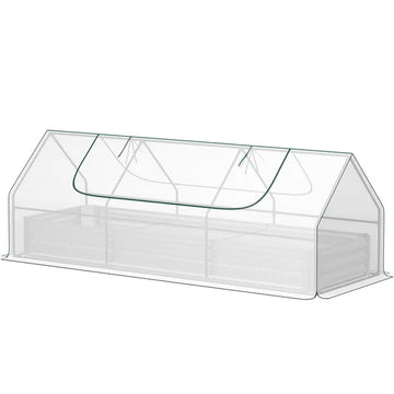 Outsunny 8.6 x 3 x 1ft Raised Garden Bed with Mini Greenhouse, Galvanized Raised Garden Bed with Cover for Herbs and Vegetables - product image 1