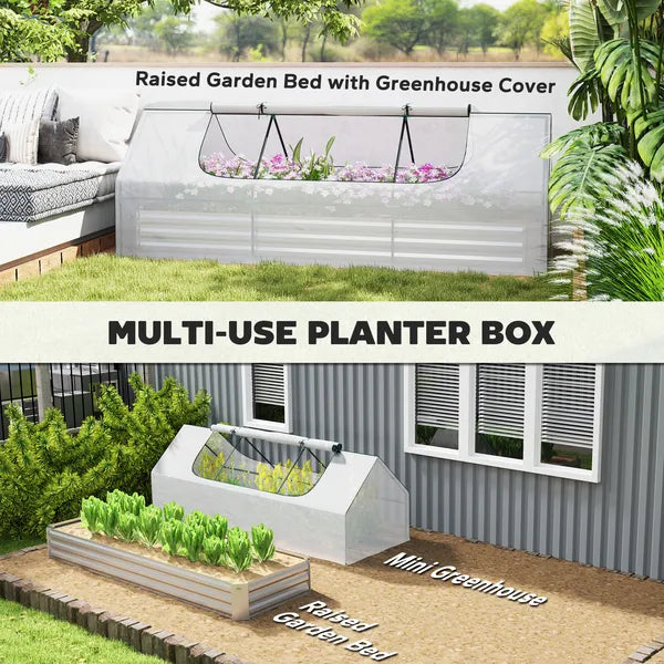Outsunny 8.6 x 3 x 1ft Raised Garden Bed with Mini Greenhouse, Galvanized Raised Garden Bed with Cover for Herbs and Vegetables - product image 4