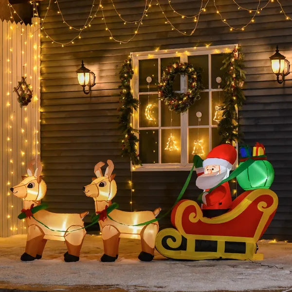HOMCOM 8ft Long Christmas Inflatable Santa Claus with Sleigh and Reindeer, Outdoor Blow-Up Yard Decoration with LED Lights Display - product image 2