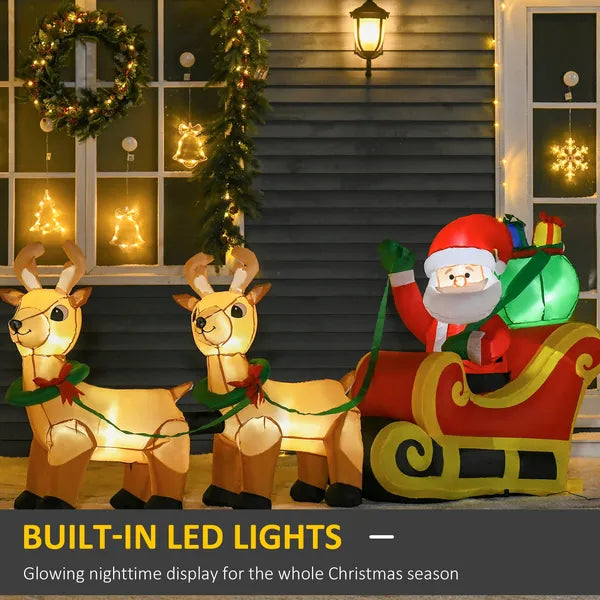 HOMCOM 8ft Long Christmas Inflatable Santa Claus with Sleigh and Reindeer, Outdoor Blow-Up Yard Decoration with LED Lights Display - product image 4