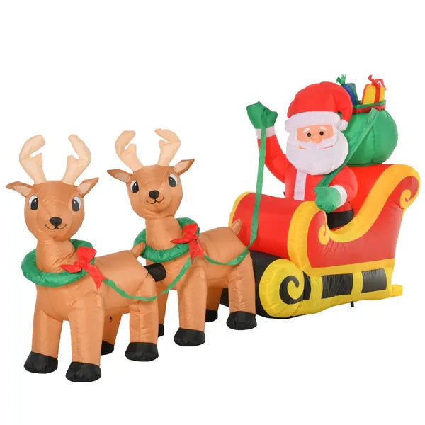 HOMCOM 8ft Long Christmas Inflatable Santa Claus with Sleigh and Reindeer, Outdoor Blow-Up Yard Decoration with LED Lights Display - product image 1