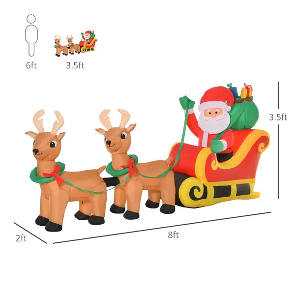 HOMCOM 8ft Long Christmas Inflatable Santa Claus with Sleigh and Reindeer, Outdoor Blow-Up Yard Decoration with LED Lights Display - product image 3