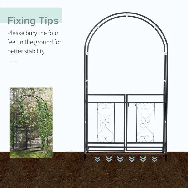 Outsunny 8ft Metal Garden Arch Grey with Double Doors Locking Gate for Wedding Bridal Party - product image 5
