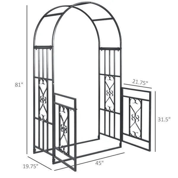 Outsunny 8ft Metal Garden Arch Grey with Double Doors Locking Gate for Wedding Bridal Party - product image 3