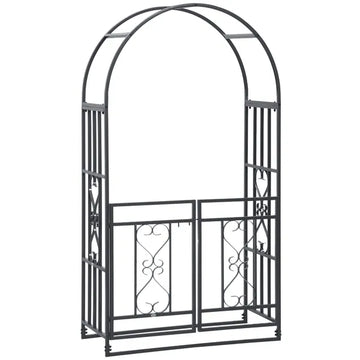 Outsunny 8ft Metal Garden Arch Grey with Double Doors Locking Gate for Wedding Bridal Party - product image 1