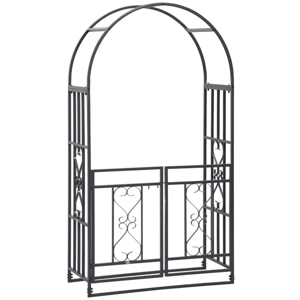Outsunny 8ft Metal Garden Arch Grey with Double Doors Locking Gate for Wedding Bridal Party - product image 1
